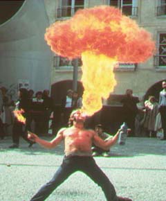 Fire breather demonstrating principles of Buoyant Jet Mixing