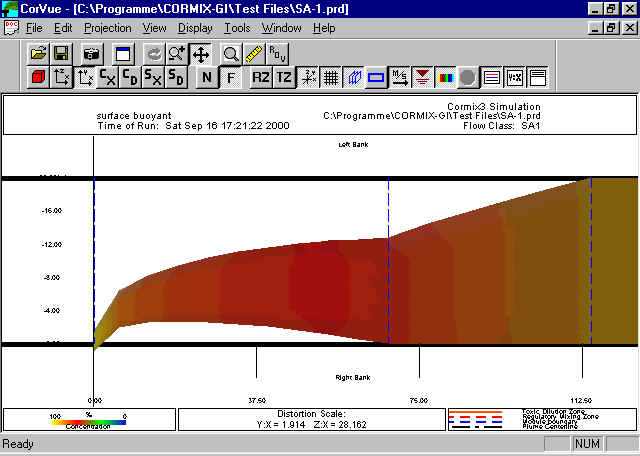 CorVue visualization of lateral boundary interaction of a shorline discharge plume.